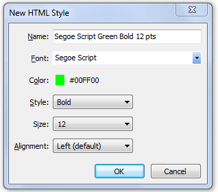 New HTML Style Dialog